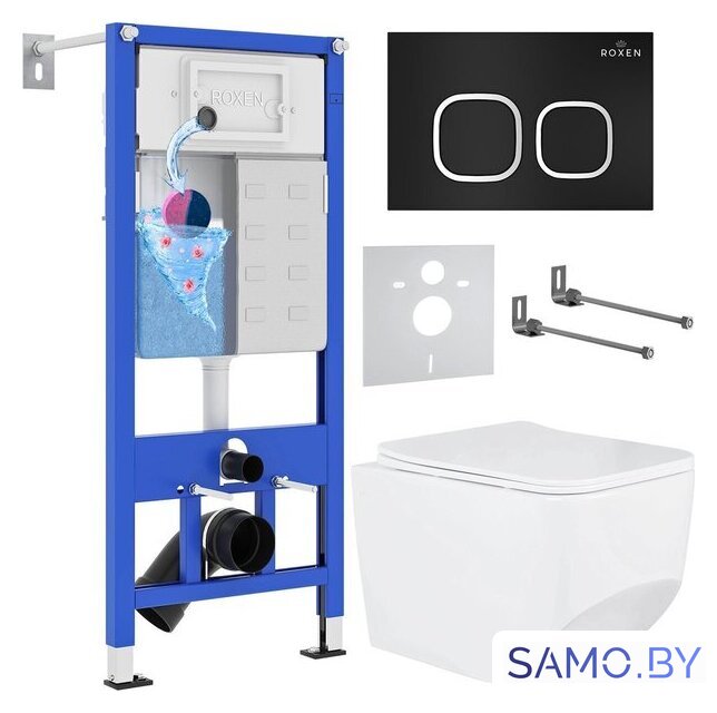 Унитаз подвесной Roxen Boro One Rimless 6 в 1 StounFix Dual Fresh 545698 (кнопка: черный матовый) - Изображение №1 — Интернет-магазин samo.by
