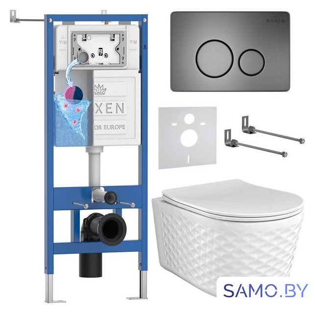 Унитаз подвесной Roxen Vine Tornado в комплекте с инсталляцией StounFix Dual Fresh 6 в 1 979020 (кнопка: оружейная сталь/металл) - Изображение №1 — Интернет-магазин samo.by