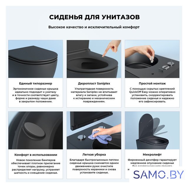 Унитаз подвесной Wellsee Croquis RimFree 182613001 (чаша, пневмокрышка, матовый черный) - Изображение №6 — Интернет-магазин samo.by