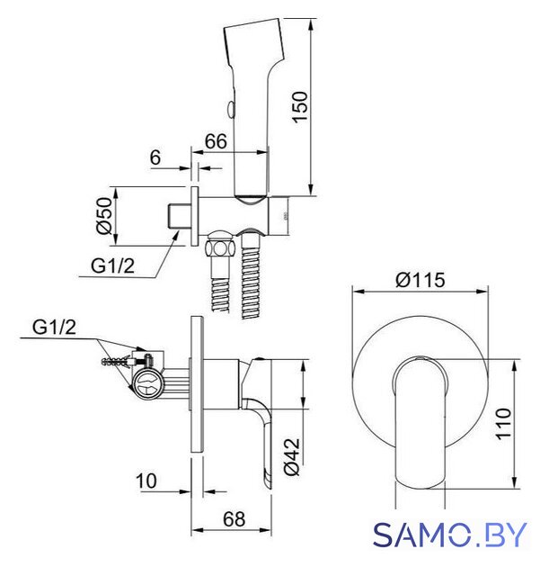 Гигиенический душ Raglo R03.53.06 - Изображение №2 — Интернет-магазин samo.by