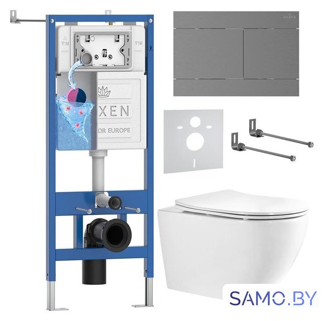 Унитаз подвесной Roxen Antares Tornado Long в комплекте с инсталляцией StounFix Dual Fresh 6 в 1 868461 (кнопка: оружейная сталь матовая) - Изображение №1 — Интернет-магазин samo.by