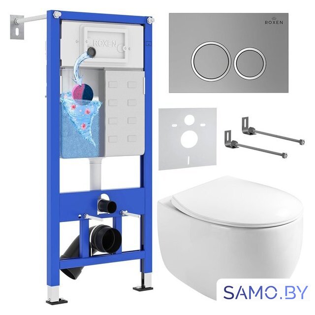 Унитаз подвесной Roxen Egg в комплекте с инсталляцией StounFix Dual Fresh 6 в 1 964076 (кнопка: хром матовый) - Изображение №1 — Интернет-магазин samo.by