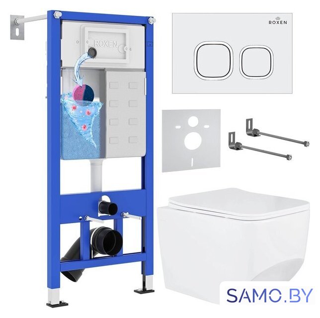 Унитаз подвесной Roxen Boro в комплекте с инсталляцией StounFix Dual Fresh 6 в 1 540025 (кнопка: белый глянец) - Изображение №1 — Интернет-магазин samo.by