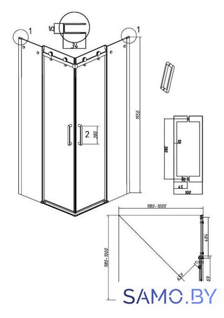 Душевой уголок Grossman Classic 100x100x195 300.K33.04.1010.21.00 (черный матовый/прозрачное стекло) - Изображение №21 — Интернет-магазин samo.by