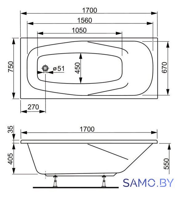 Ванна VagnerPlast Aronia 170х75 - Изображение №3 — Интернет-магазин samo.by