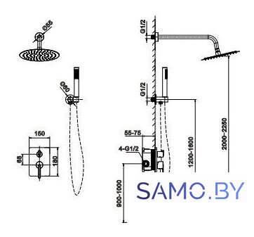 Душевая система  Altrobagno Unione 040408 NeOp - Изображение №8 — Интернет-магазин samo.by