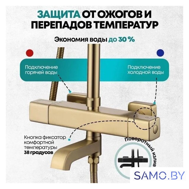 Душевая система  Grocenberg GB7005 (золото матовый) - Изображение №10 — Интернет-магазин samo.by