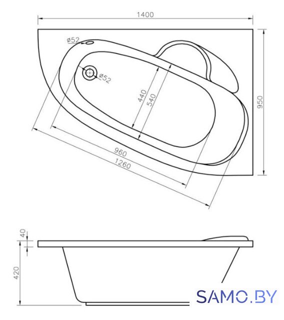 Ванна Lavinia Boho Bell Pro 140x95 370214PR - Изображение №2 — Интернет-магазин samo.by