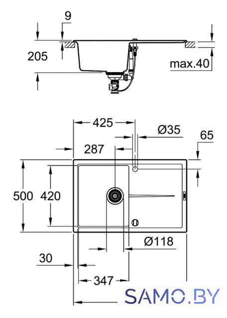 Кухонная мойка Grohe K400 50-C 78/50 1.0 31639AP0 (черный гранит) - Изображение №3 — Интернет-магазин samo.by