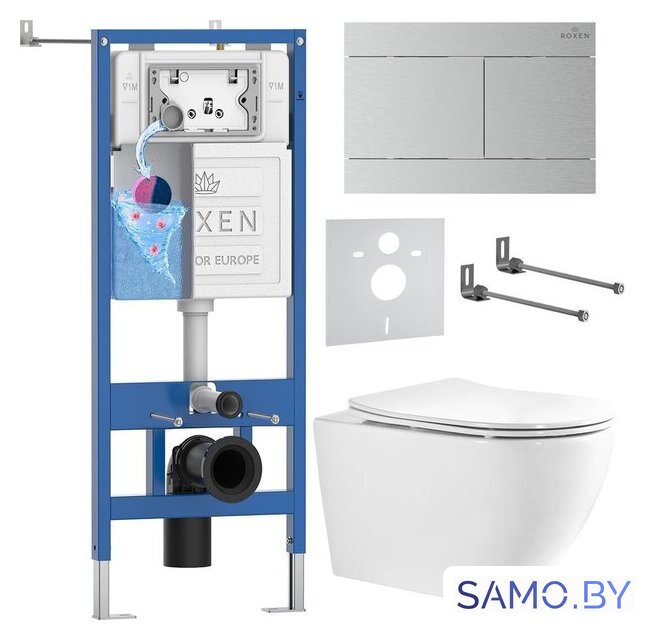 Унитаз подвесной Roxen Antares Tornado Long в комплекте с инсталляцией StounFix Dual Fresh 6 в 1 868459 (кнопка: сатин матовая) - Изображение №1 — Интернет-магазин samo.by