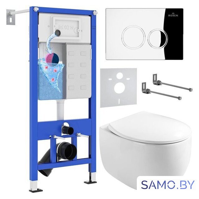 Унитаз подвесной Roxen Egg в комплекте с инсталляцией StounFix Dual Fresh 6 в 1 964032 (кнопка: хром глянец) - Изображение №1 — Интернет-магазин samo.by