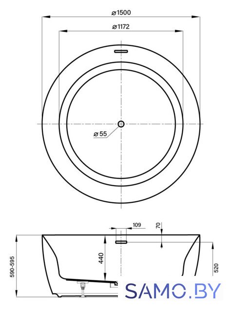 Ванна Wellsee Pour Plus 150x150 237101003 (отдельностоящая ванна белый глянец, экран, ножки, сифон-автомат матовый черный) - Изображение №9 — Интернет-магазин samo.by
