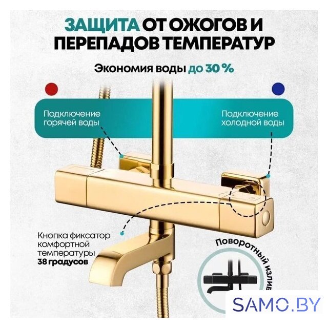 Душевая система  Grocenberg GB7005 (золото глянец) - Изображение №12 — Интернет-магазин samo.by