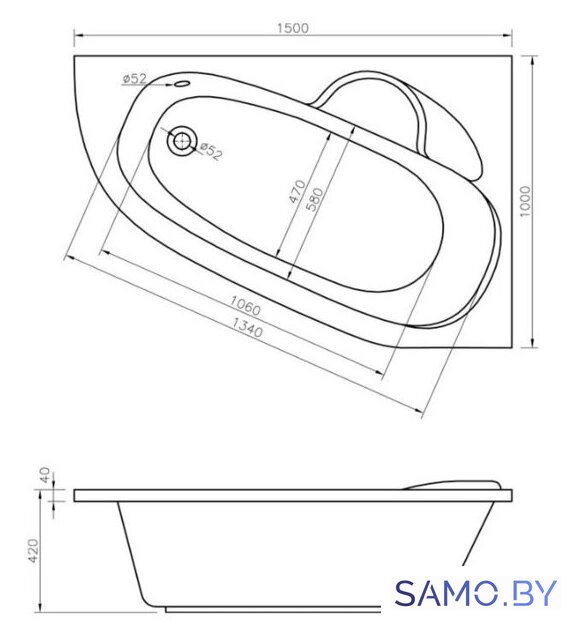 Ванна Lavinia Boho Bell Pro 150x100 370215PL - Изображение №2 — Интернет-магазин samo.by