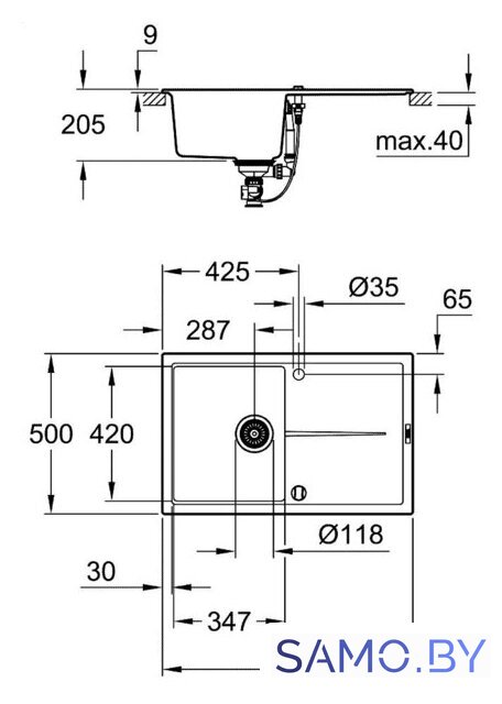 Кухонная мойка Grohe K400 50-C 78/50 1.0 31639AT0 (серый гранит) - Изображение №3 — Интернет-магазин samo.by
