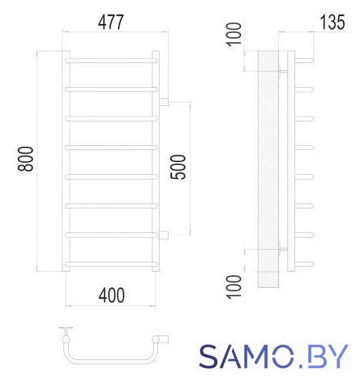 Полотенцесушитель TERMINUS Стандарт П8 400x800 бп 500 (хром) - Изображение №3 — Интернет-магазин samo.by
