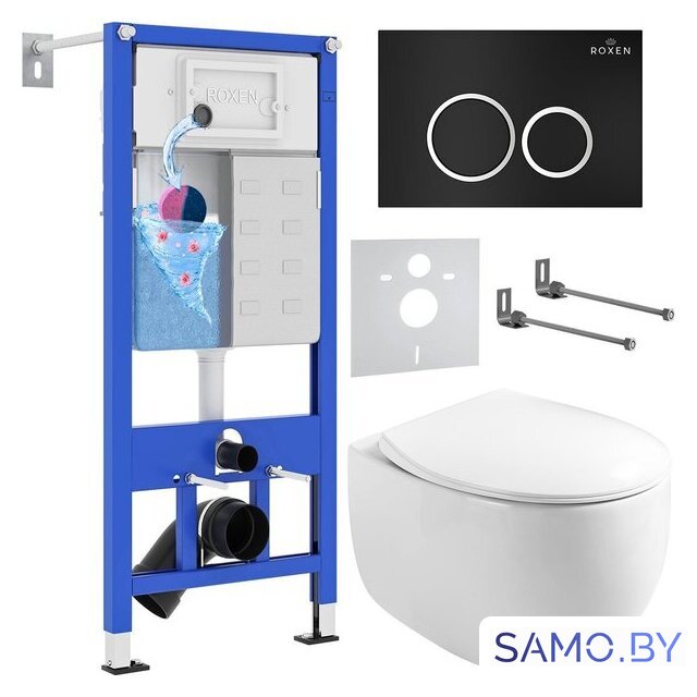 Унитаз подвесной Roxen Egg в комплекте с инсталляцией StounFix Dual Fresh 6 в 1 964010 (кнопка: черный матовый) - Изображение №1 — Интернет-магазин samo.by