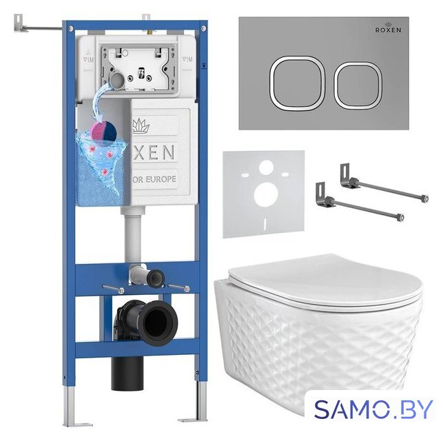 Унитаз подвесной Roxen Vine Tornado в комплекте с инсталляцией StounFix Dual Fresh 6 в 1 979017 (кнопка: хром матовый) - Изображение №1 — Интернет-магазин samo.by
