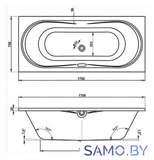 Ванна VagnerPlast Briana 170x75 (с каркасом) - Изображение №2 — Интернет-магазин samo.by