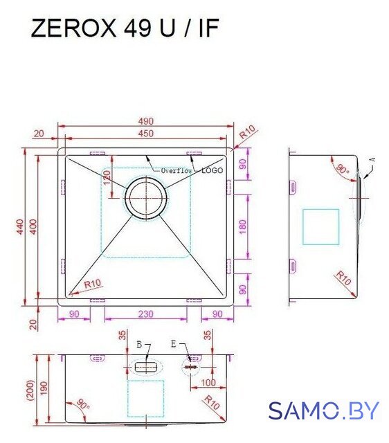 Кухонная мойка ZorG Zerox 49 U / IF Zurinox Steel - Изображение №4 — Интернет-магазин samo.by