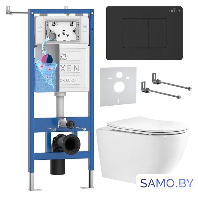 Унитаз подвесной Roxen Antares Tornado Long в комплекте с инсталляцией StounFix Dual Fresh 6 в 1 868452 (кнопка: черный глянцевая) - Изображение №1 — Интернет-магазин samo.by