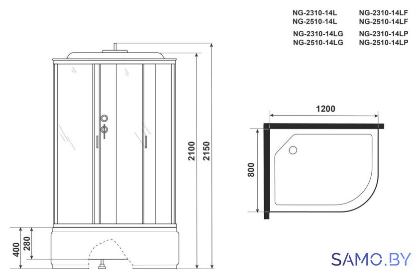 Душевой уголок Niagara NG-2310-14LP 120x80x215 (матовое стекло) - Изображение №4 — Интернет-магазин samo.by