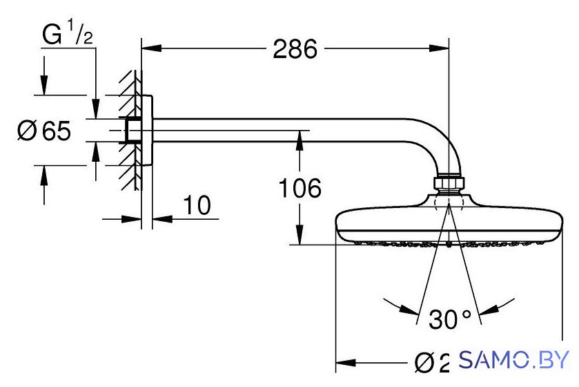 Верхний душ Grohe Tempesta 210 26411000 - Изображение №4 — Интернет-магазин samo.by