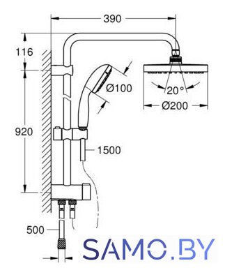 Душевая система  Grohe New Tempesta System 200 26452001 - Изображение №2 — Интернет-магазин samo.by