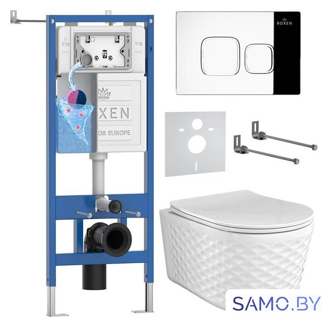 Унитаз подвесной Roxen Vine Tornado в комплекте с инсталляцией StounFix Dual Fresh 6 в 1 979016 (кнопка: хром глянцевый) - Изображение №1 — Интернет-магазин samo.by