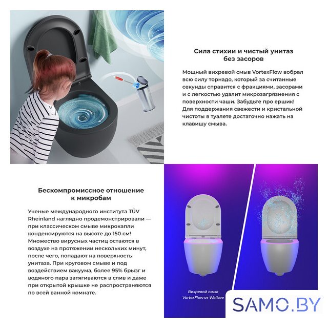 Унитаз подвесной Wellsee Chalice Perfection RimFree 182609001 (чаша, пневмокрышка, матовый черный) - Изображение №4 — Интернет-магазин samo.by