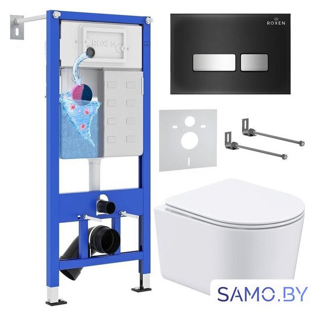 Унитаз подвесной Roxen Simple Compact в комплекте с инсталляцией StounFix Dual Fresh 6 в 1 965318 (кнопка: черное стекло) - Изображение №1 — Интернет-магазин samo.by