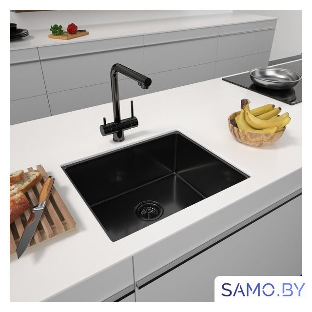 Кухонная мойка ARFEKA ECO AR 550*450 BLACK PVD NANO DECOR VOLCANIC ROCK - Изображение №1 — Интернет-магазин samo.by