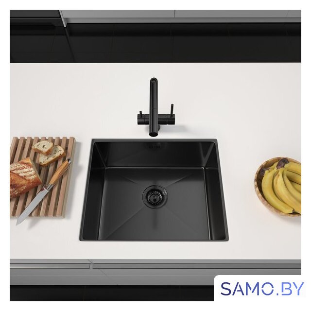 Кухонная мойка ARFEKA ECO AR 550*450 BLACK PVD NANO DECOR VOLCANIC ROCK - Изображение №2 — Интернет-магазин samo.by