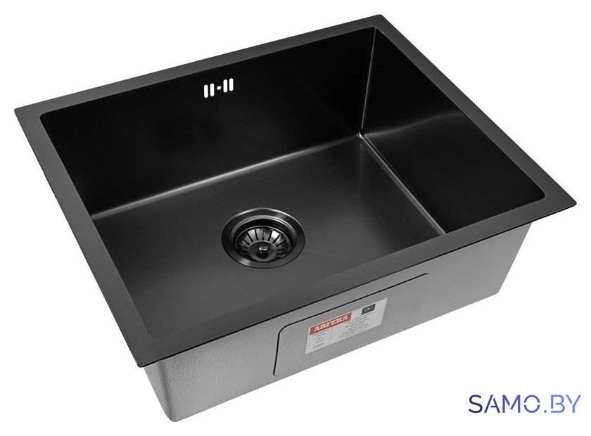 Кухонная мойка ARFEKA ECO AR 550*450 BLACK PVD NANO DECOR VOLCANIC ROCK - Изображение №4 — Интернет-магазин samo.by