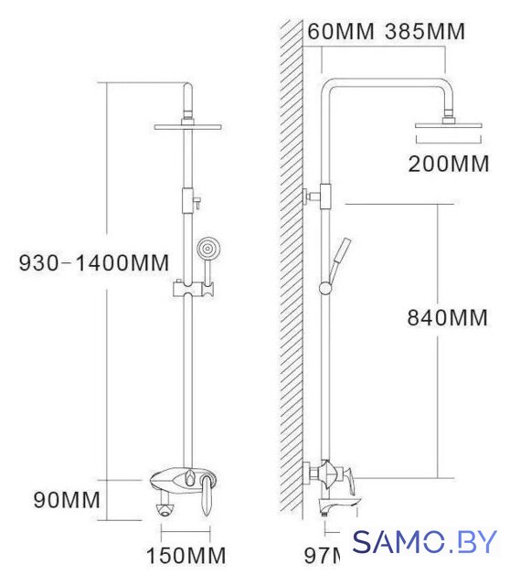 Душевая система  Grocenberg GB7001 (черный хром) - Изображение №4 — Интернет-магазин samo.by