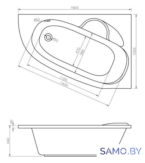Ванна Lavinia Boho Bell Pro 160x105 370216PL - Изображение №2 — Интернет-магазин samo.by