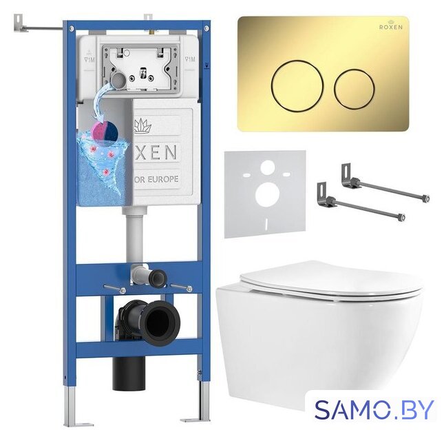 Унитаз подвесной Roxen Antares Tornado Long в комплекте с инсталляцией StounFix Dual Fresh 6 в 1 868449 (кнопка: золото глянцевая) - Изображение №1 — Интернет-магазин samo.by