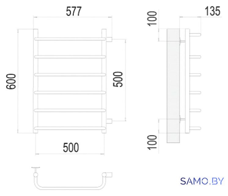 Полотенцесушитель TERMINUS Стандарт П6 500x600 бп (хром) - Изображение №3 — Интернет-магазин samo.by
