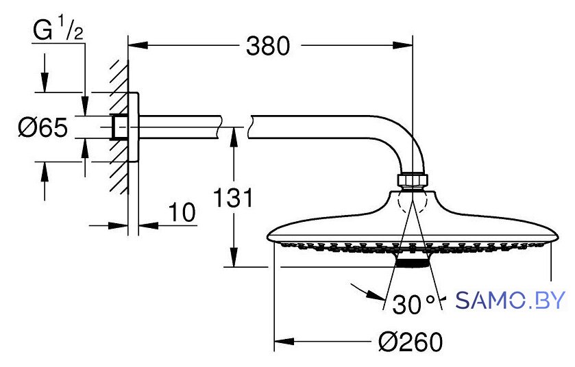 Верхний душ Grohe Euphoria 260 26458000 - Изображение №4 — Интернет-магазин samo.by