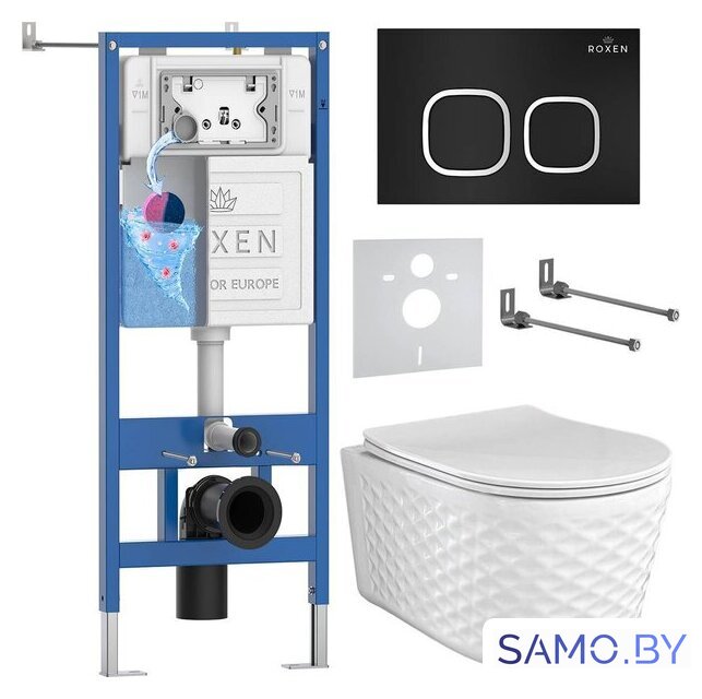 Унитаз подвесной Roxen Vine Tornado в комплекте с инсталляцией StounFix Dual Fresh 6 в 1 979015 (кнопка: черный матовый) - Изображение №1 — Интернет-магазин samo.by