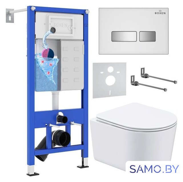 Унитаз подвесной Roxen Simple Compact в комплекте с инсталляцией StounFix Dual Fresh 6 в 1 964407 (кнопка: белое стекло) - Изображение №1 — Интернет-магазин samo.by