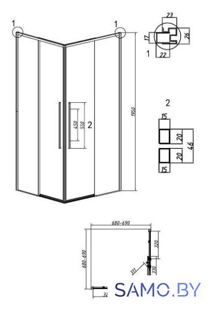 Душевой уголок Grossman Galaxy 70x70x195 300.K33.01.7070.32.00 (золото сатин/прозрачное стекло) - Изображение №11 — Интернет-магазин samo.by
