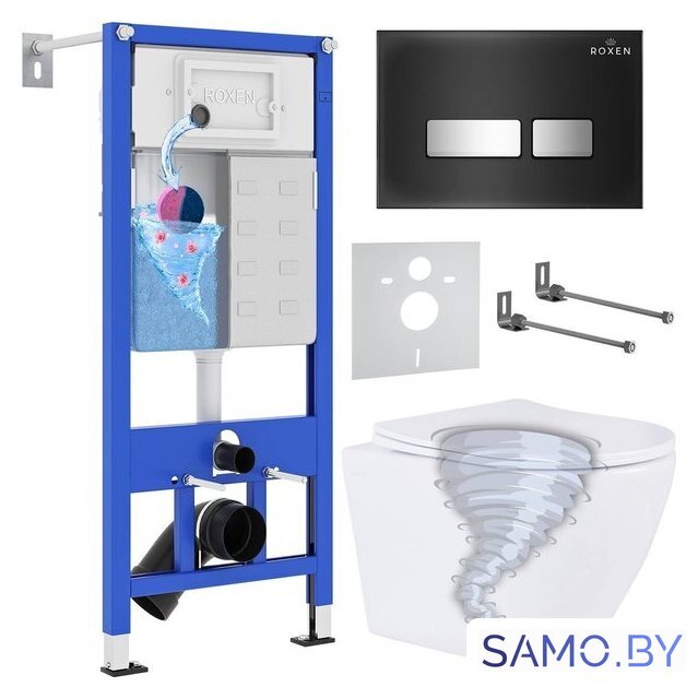 Унитаз подвесной Roxen Antares Tornado Long в комплекте с инсталляцией StounFix Dual Fresh 6 в 1 868448 (кнопка: черный/хром глянцевая) - Изображение №1 — Интернет-магазин samo.by
