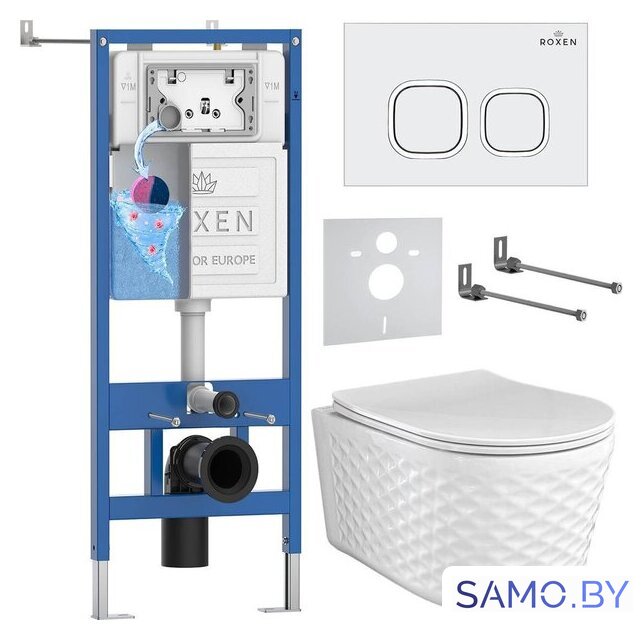 Унитаз подвесной Roxen Vine Tornado в комплекте с инсталляцией StounFix Dual Fresh 6 в 1 979014 (кнопка: белый глянцевый) - Изображение №1 — Интернет-магазин samo.by