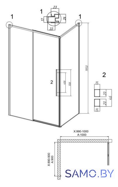 Душевой уголок Grossman Galaxy 100x90x195 120.K33.01.1090.32.00 (золото сатин/прозрачное стекло) - Изображение №10 — Интернет-магазин samo.by