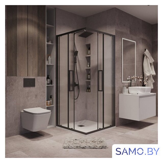 Душевой уголок Grossman Cosmo 90x90x195 300.K33.02.9090.21.02 (черный матовый/шиншилла стекло) - Изображение №9 — Интернет-магазин samo.by