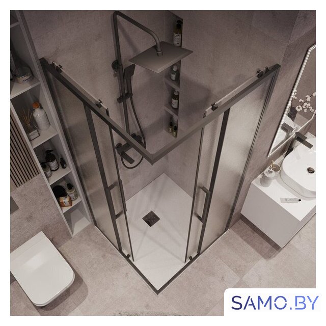 Душевой уголок Grossman Cosmo 90x90x195 300.K33.02.9090.21.02 (черный матовый/шиншилла стекло) - Изображение №10 — Интернет-магазин samo.by