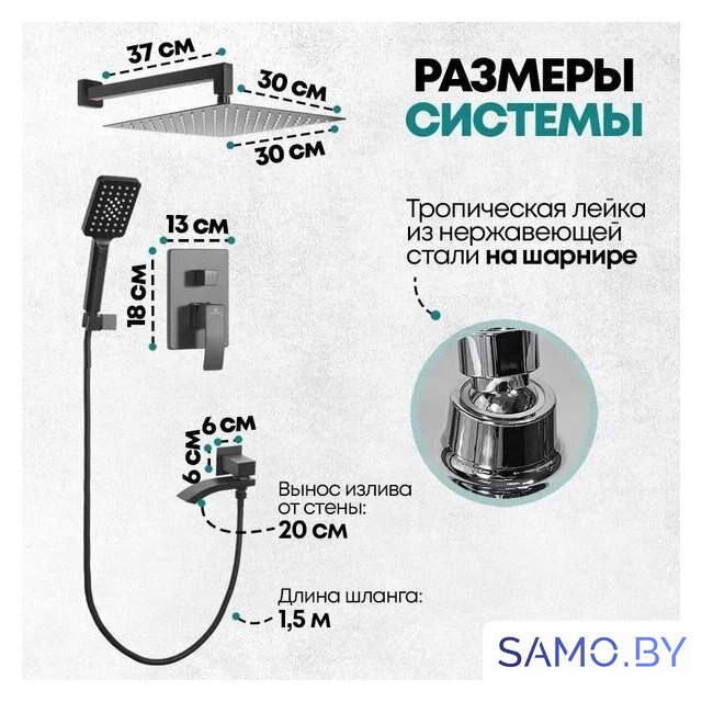 Душевая система  Grocenberg GB5007 (черный матовый) - Изображение №8 — Интернет-магазин samo.by