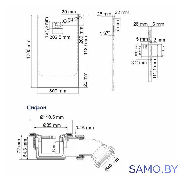 Душевой поддон Wasserkraft Main 41T06 - Изображение №2 — Интернет-магазин samo.by