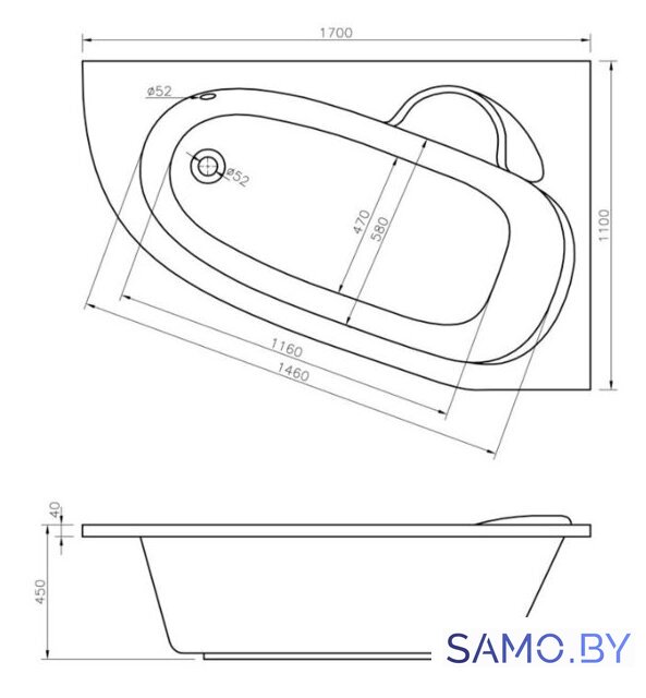 Ванна Lavinia Boho Bell Pro 170x110 370217PL - Изображение №2 — Интернет-магазин samo.by